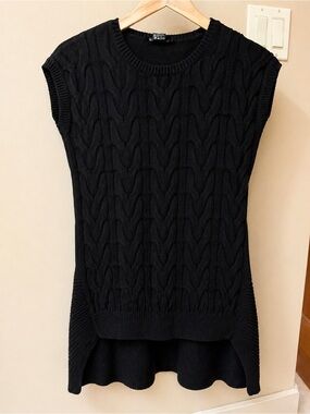 Navy Blue Knit Sweater Dress Hi-Low Hem Sleeveless Size S